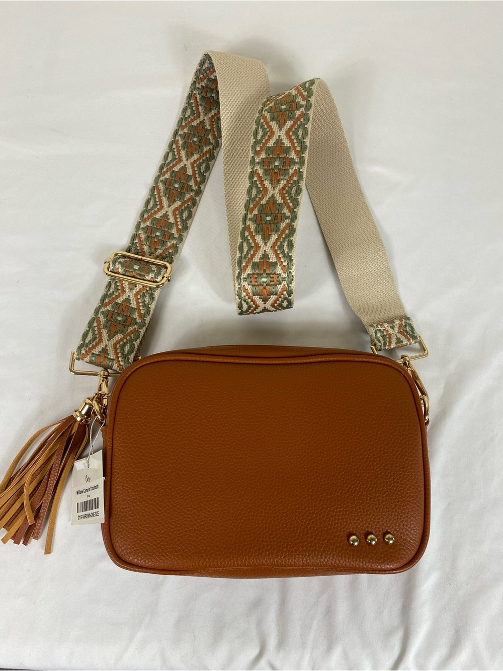 Willow Brown Crossbody Bag with Patterned Strap